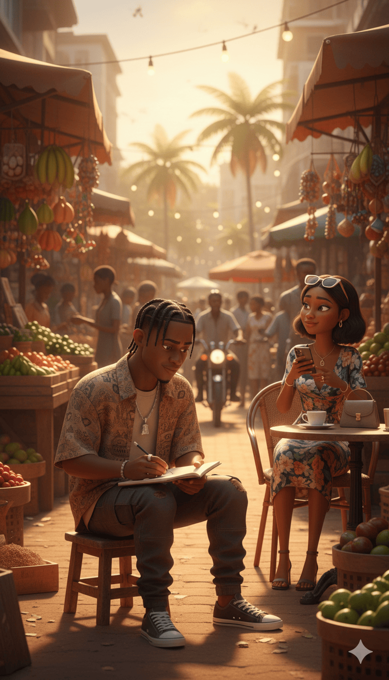 3D Pixar-style Market scene