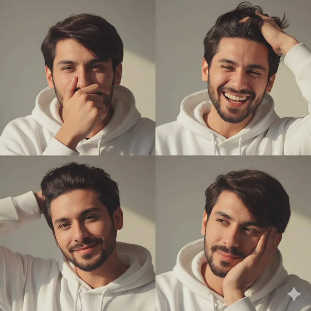 4 panel collage portrait of a person