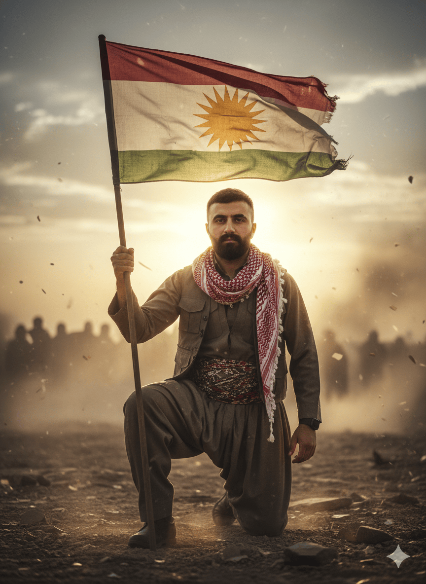A man holding Kurdistan flag