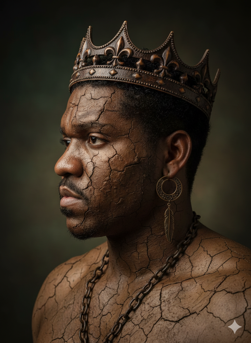 antique wooden crown with fleur-de-lis carved details