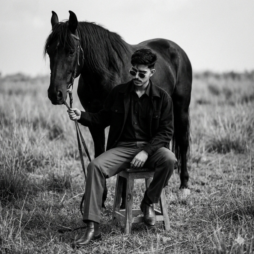Black & White image with Horse