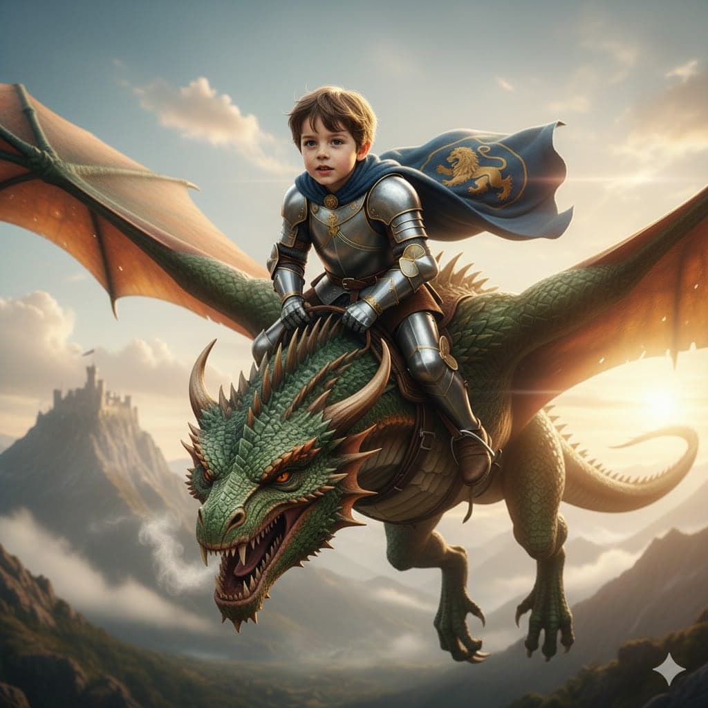 Boy riding a dragon