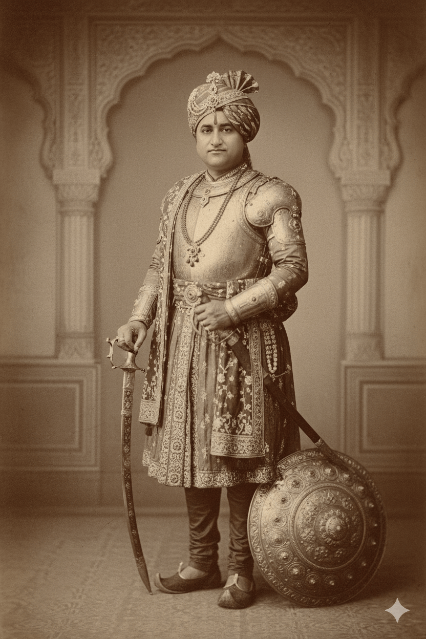 Ceremonial Armour Rajput King Full Sepia 1800s Vintage Look