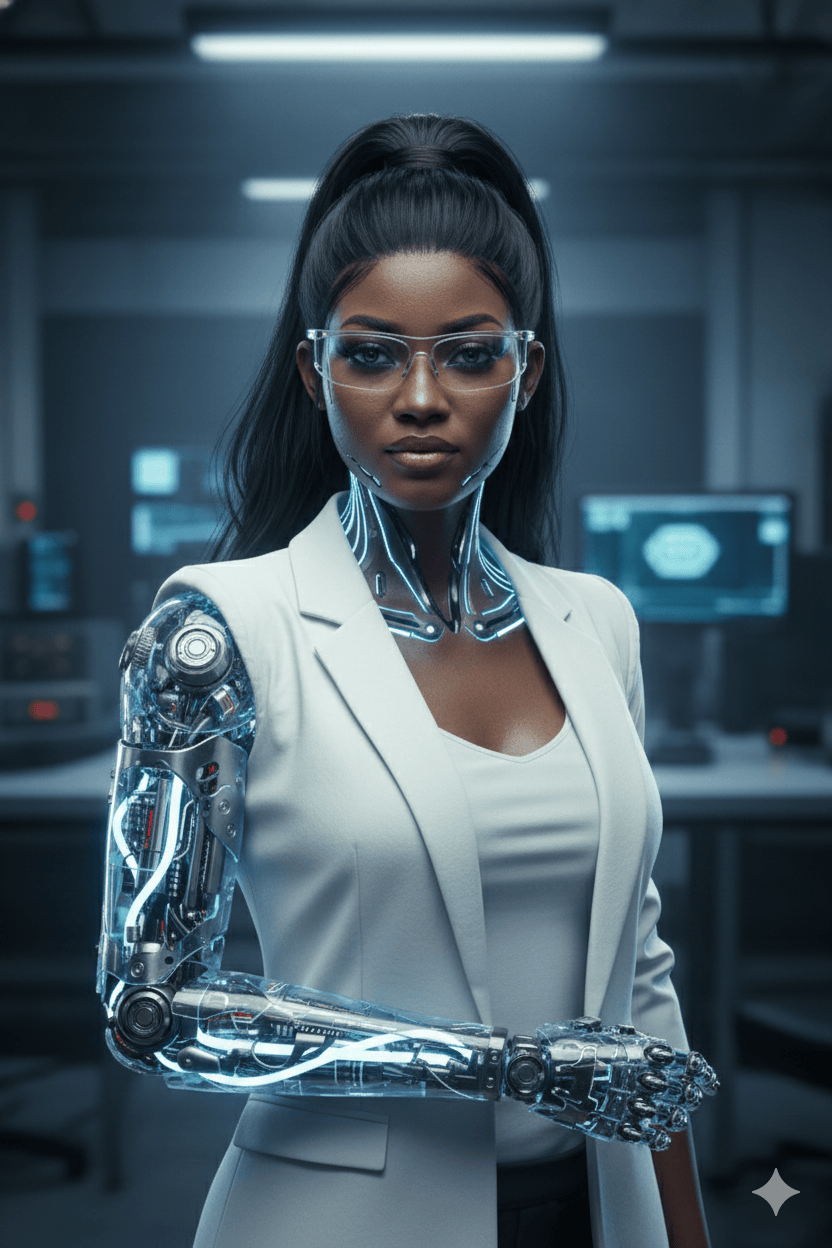 Ciborgue Cyberpunk em Laboratrio Escuro