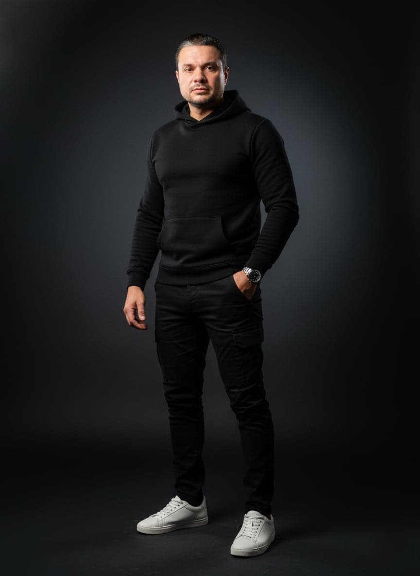 Cinematic Full-Body Studio Portrait of a Confident Man