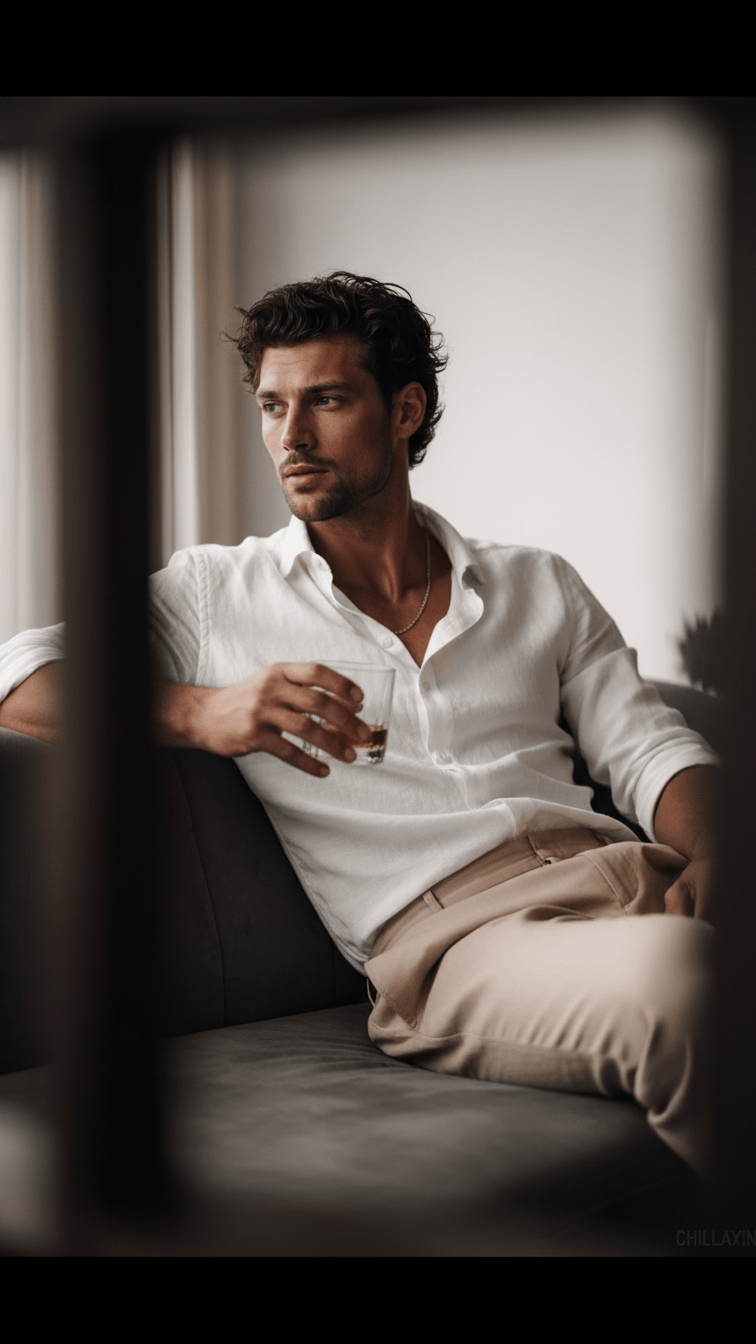 Cinematic Male Fashion Portrait Side Gaze & Moody Elegance