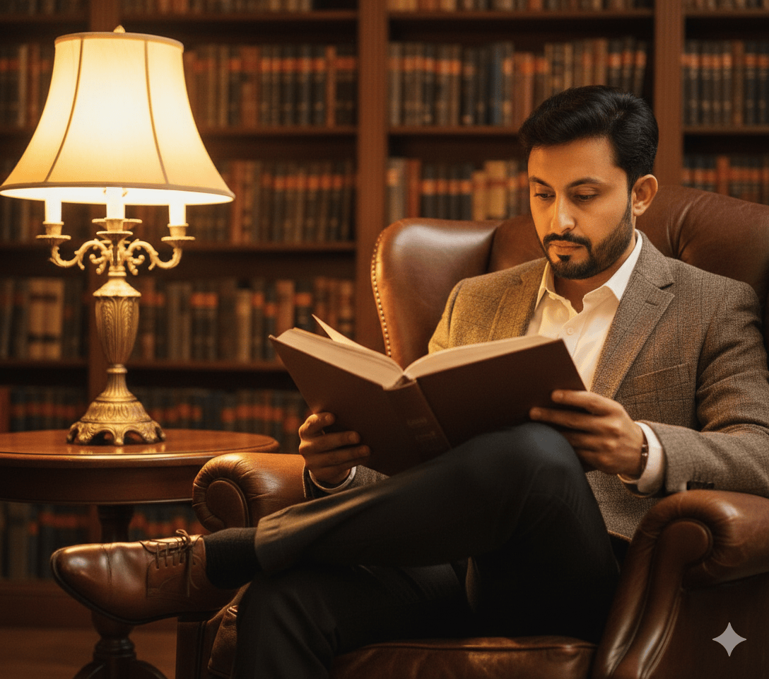 Classic Library Reading Scene