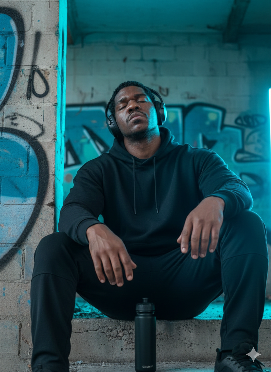 a cold concrete step of an industrial staircase