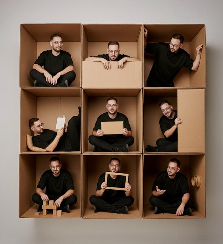 collage made of multiple cardboard boxes