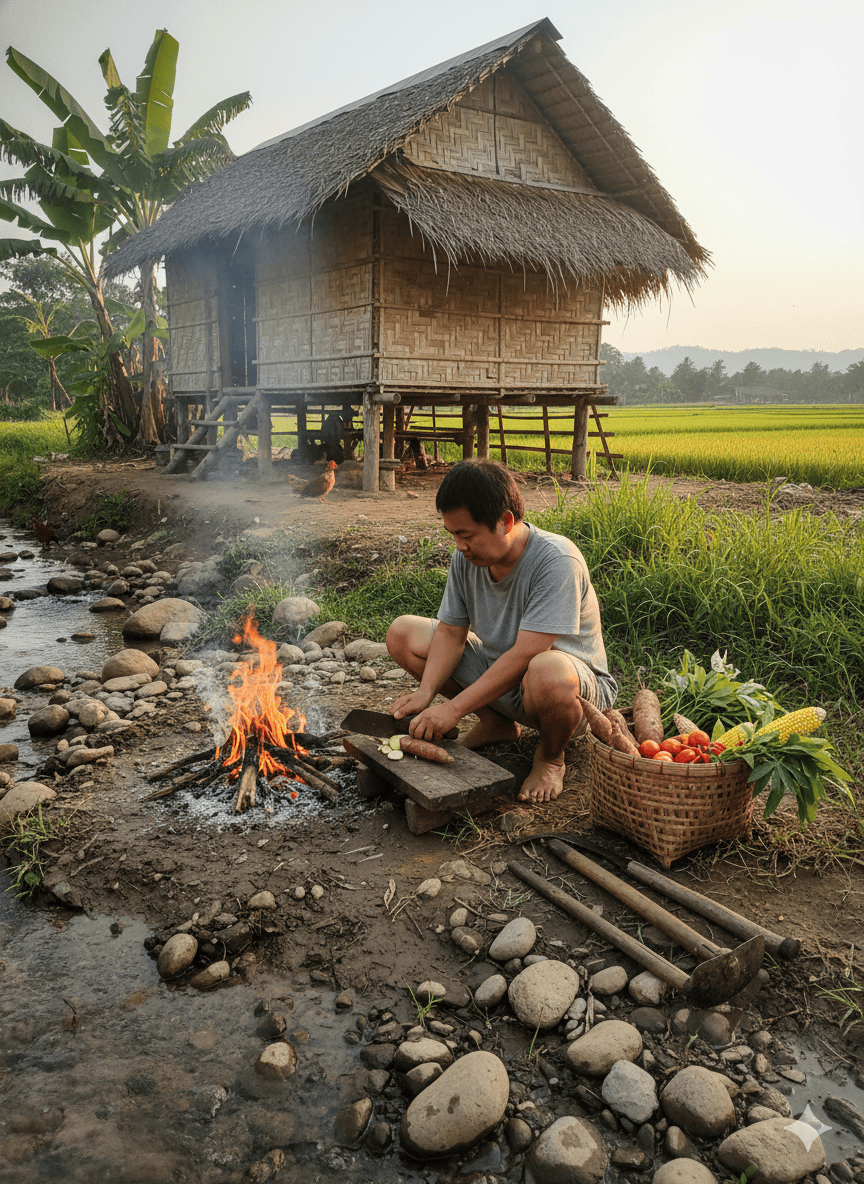 Cooking in the rice fields