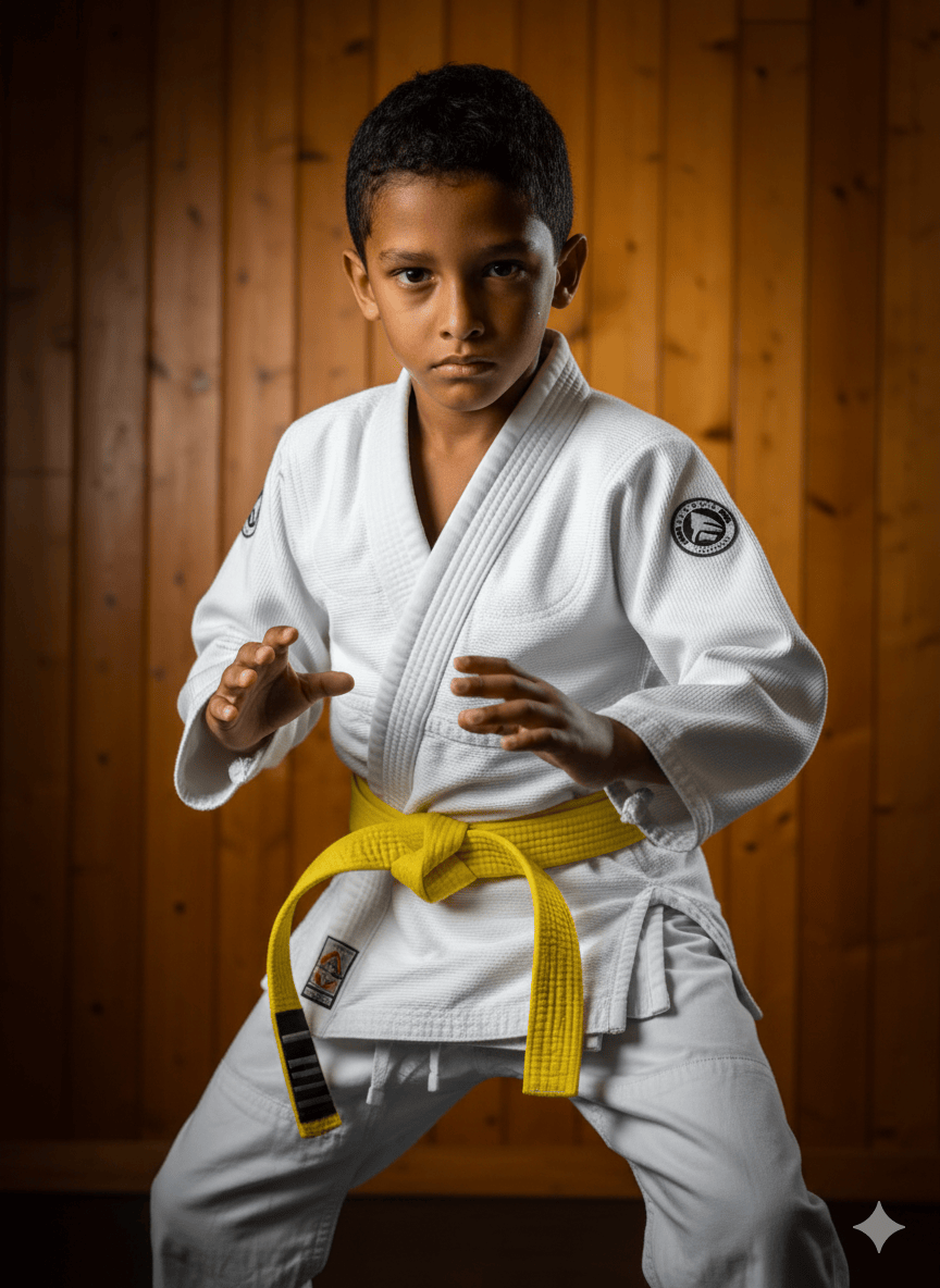Criana em Pose de Jiu-Jitsu