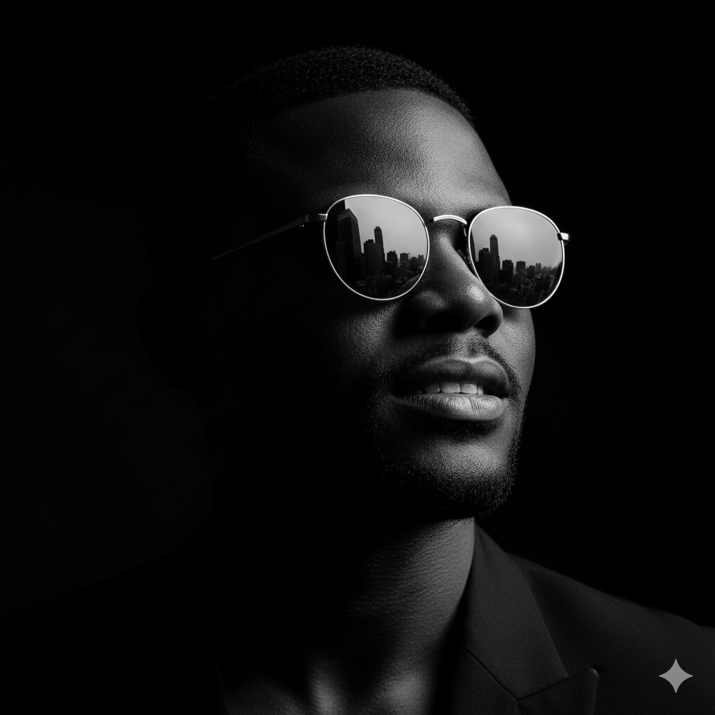 Dramatic, ultra-realistic close-up in black