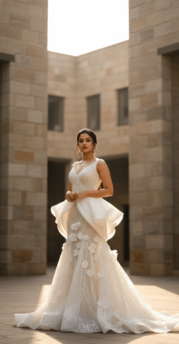 Ethereal Couture: A Portrait in Sunlit Stone