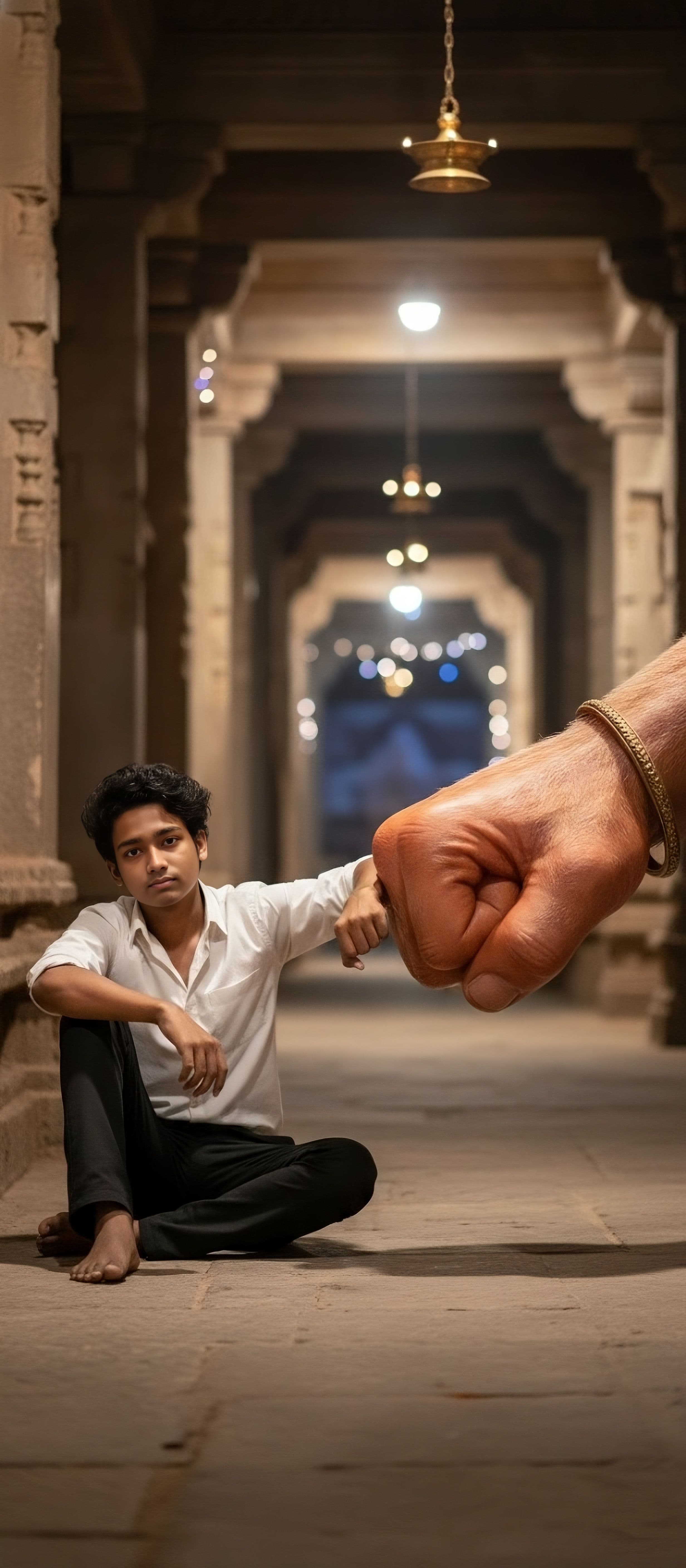 FistBump with Lord Hanuman inside a temple