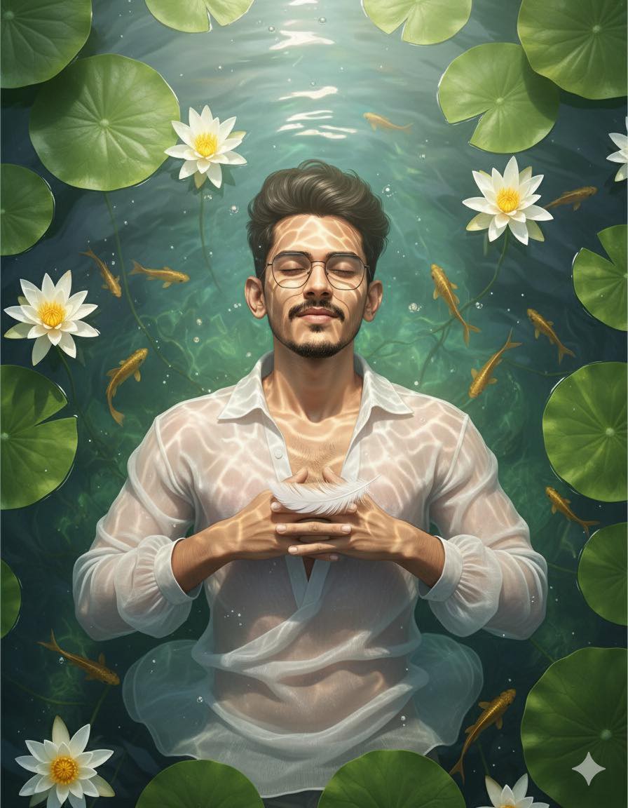 Floating calmly in a pond