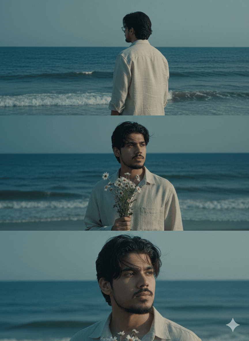 Guy holding flowers at the beach
