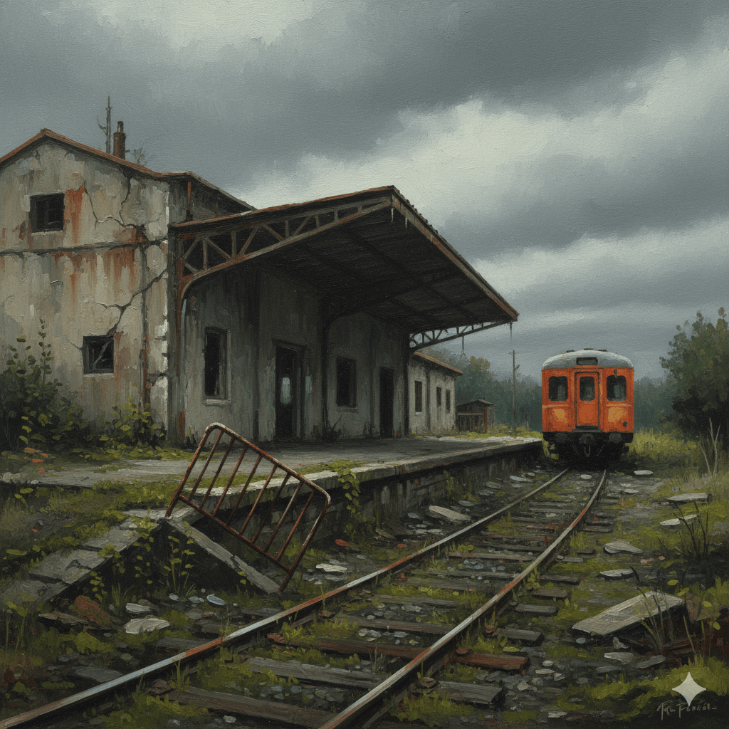 Haunted Abandoned Train Station in dark Mood