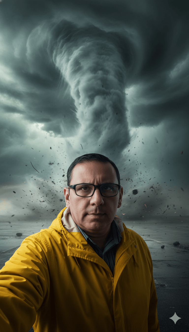 Hombre frente a tormenta