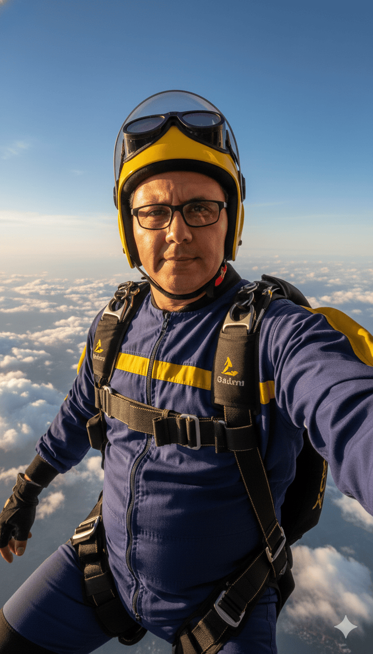 Hombre saltando en paracaidas