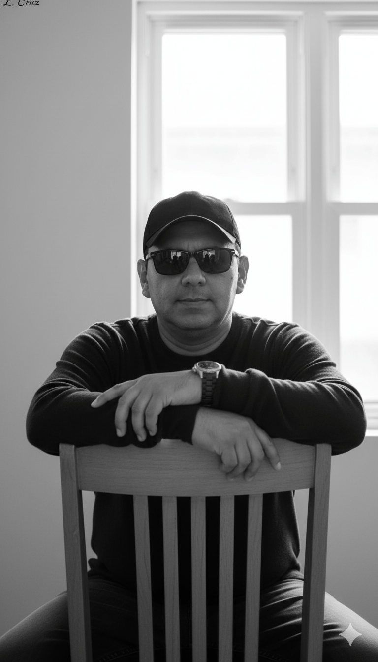 Hombre sentado en silla de madera