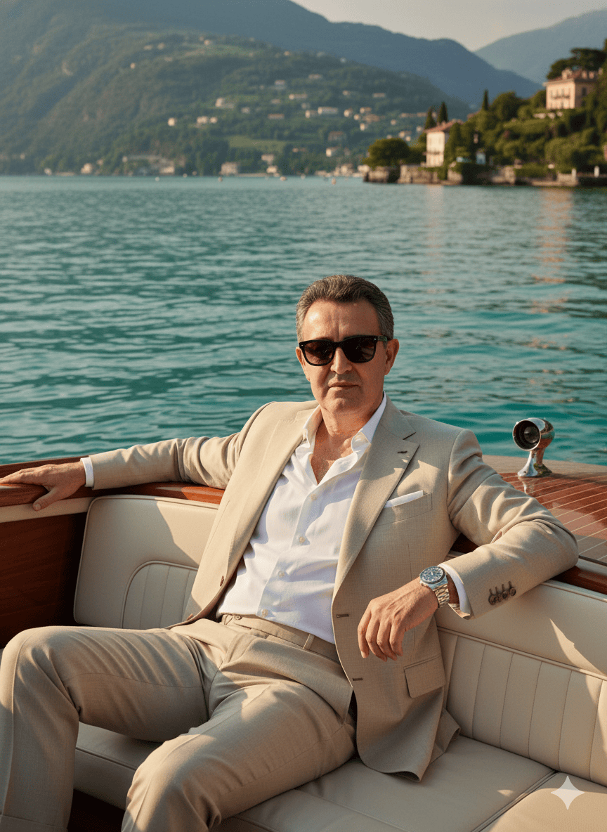 homem elegante num barco