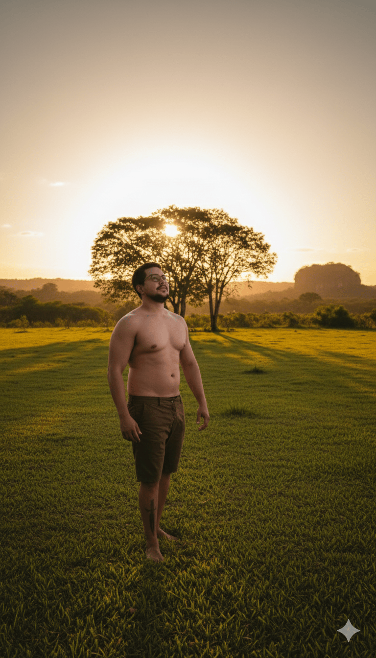 homem no cenrio por do sol do Pantanal do Brasil