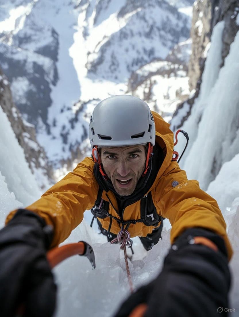 Ice climbing woman or man