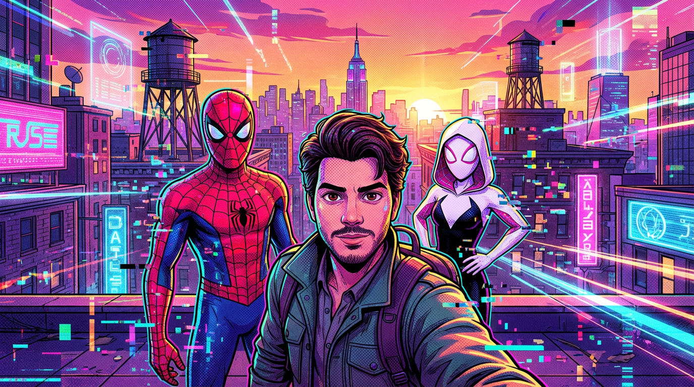 Illustrated Comic Cyberpunk Urban Rooftop pixar scene