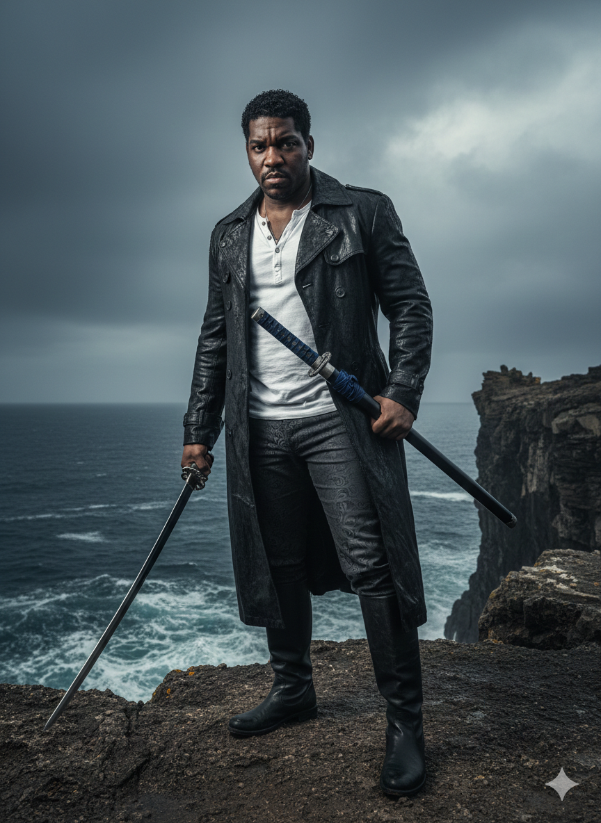 katana-style sword with an ornate silver