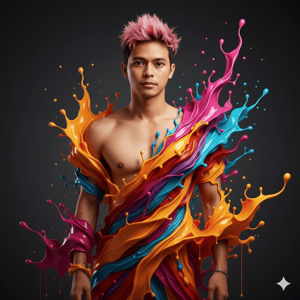 Ledakan cairan cat berwarna di tubuh