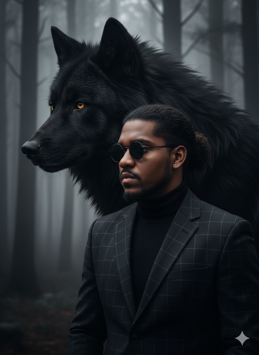 lobo negro imponente