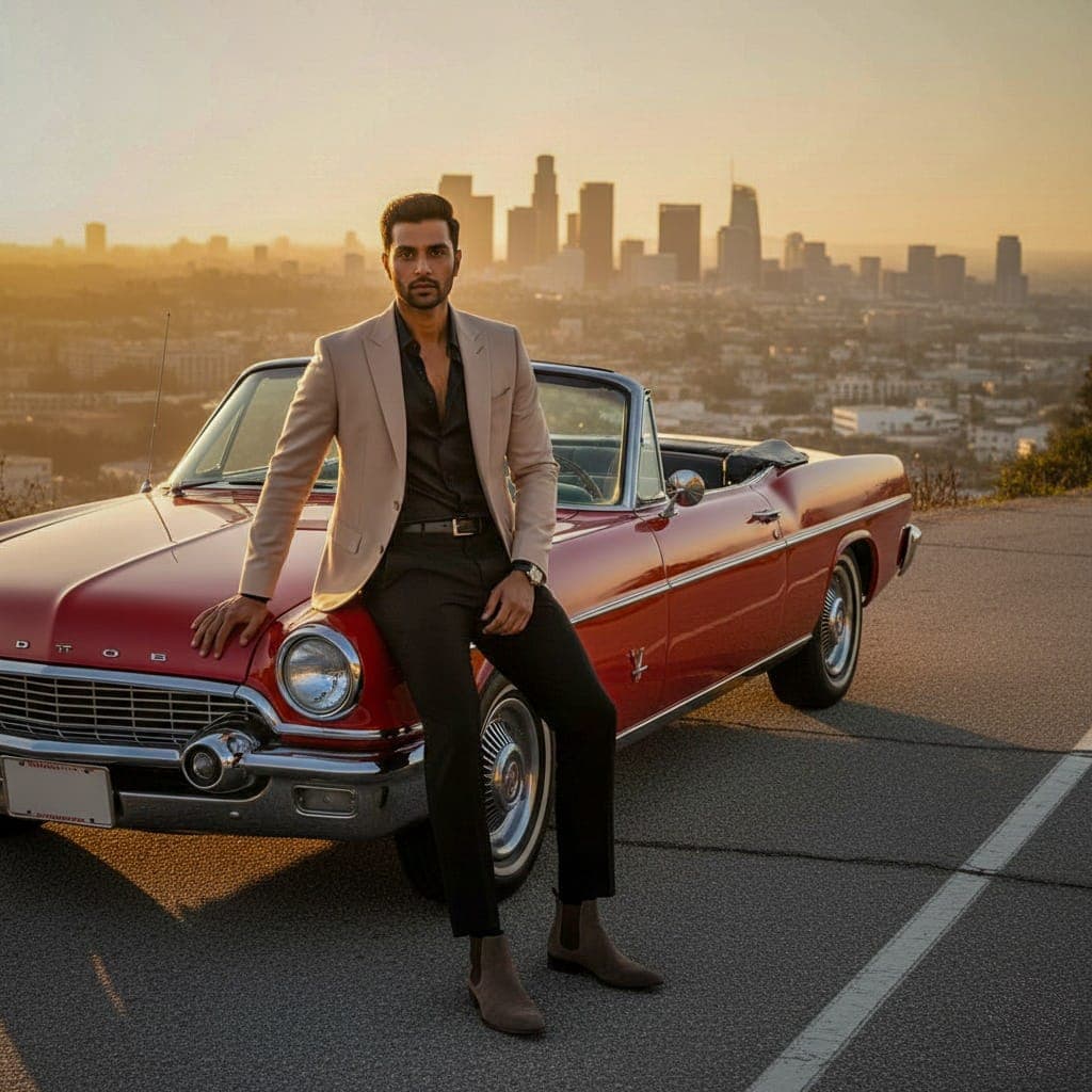 Los Angeles Mulholland Drive Sunset Convertible Car Editorial