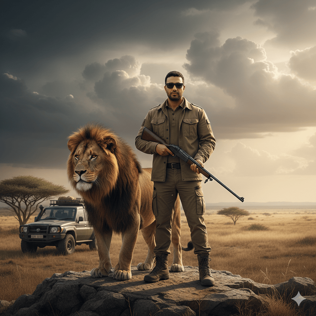Man and Lion of the Savanna