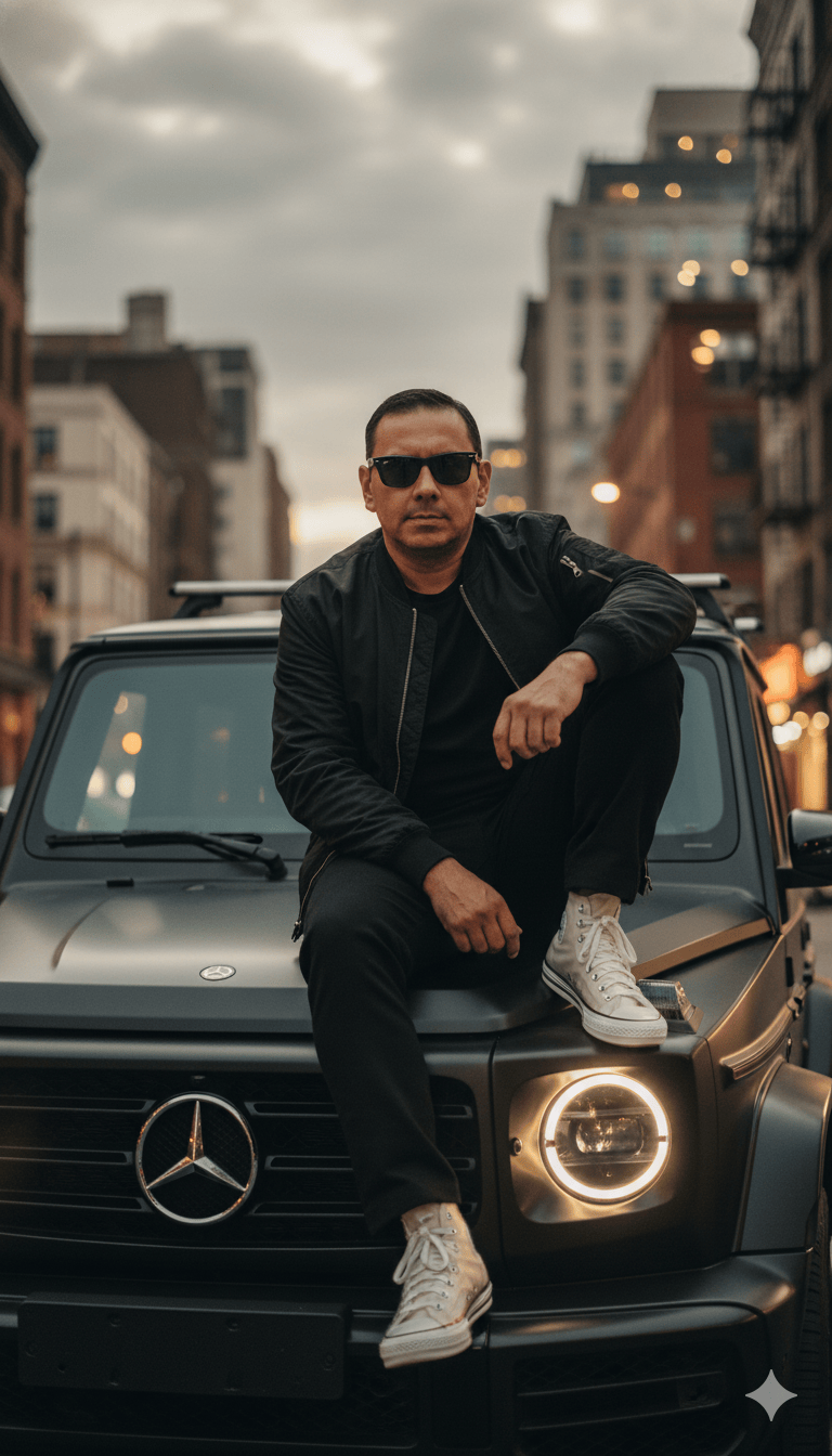 Man sit on Mercedes Benz