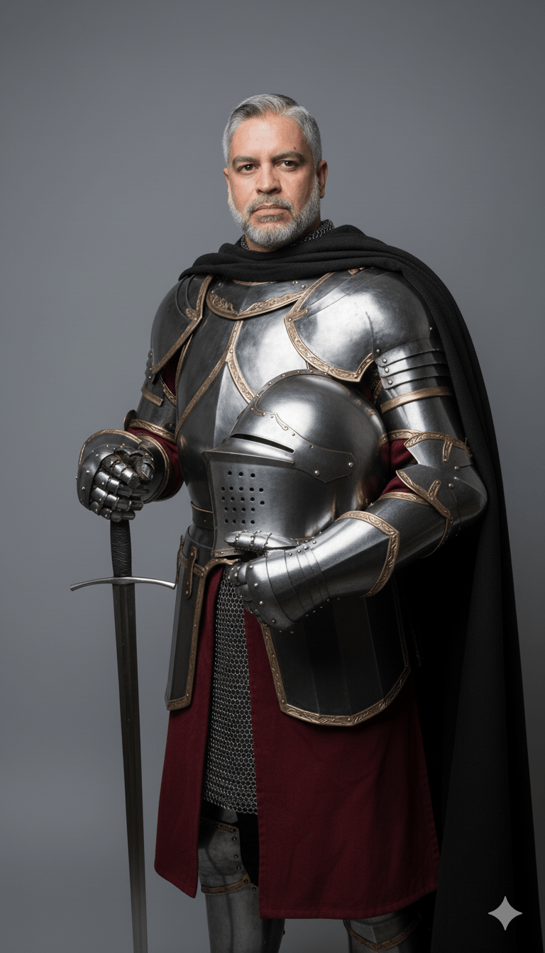 Medieval knight in the studio