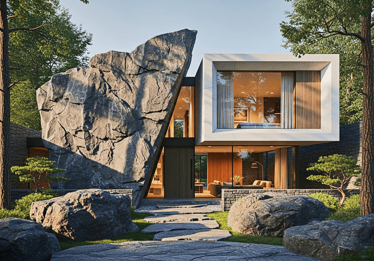 Modern House Builded from Huge Rock