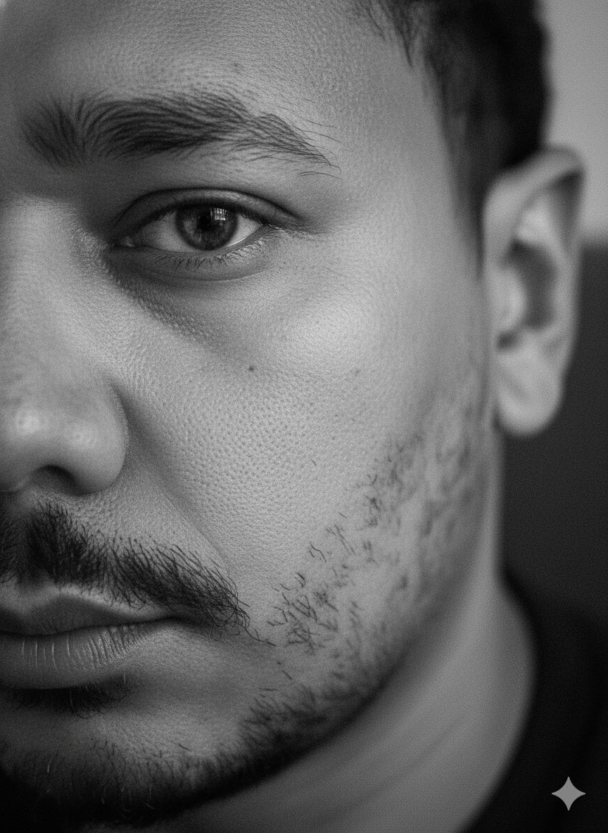 Monochrome Intensity: Extreme Close-Up Portrait