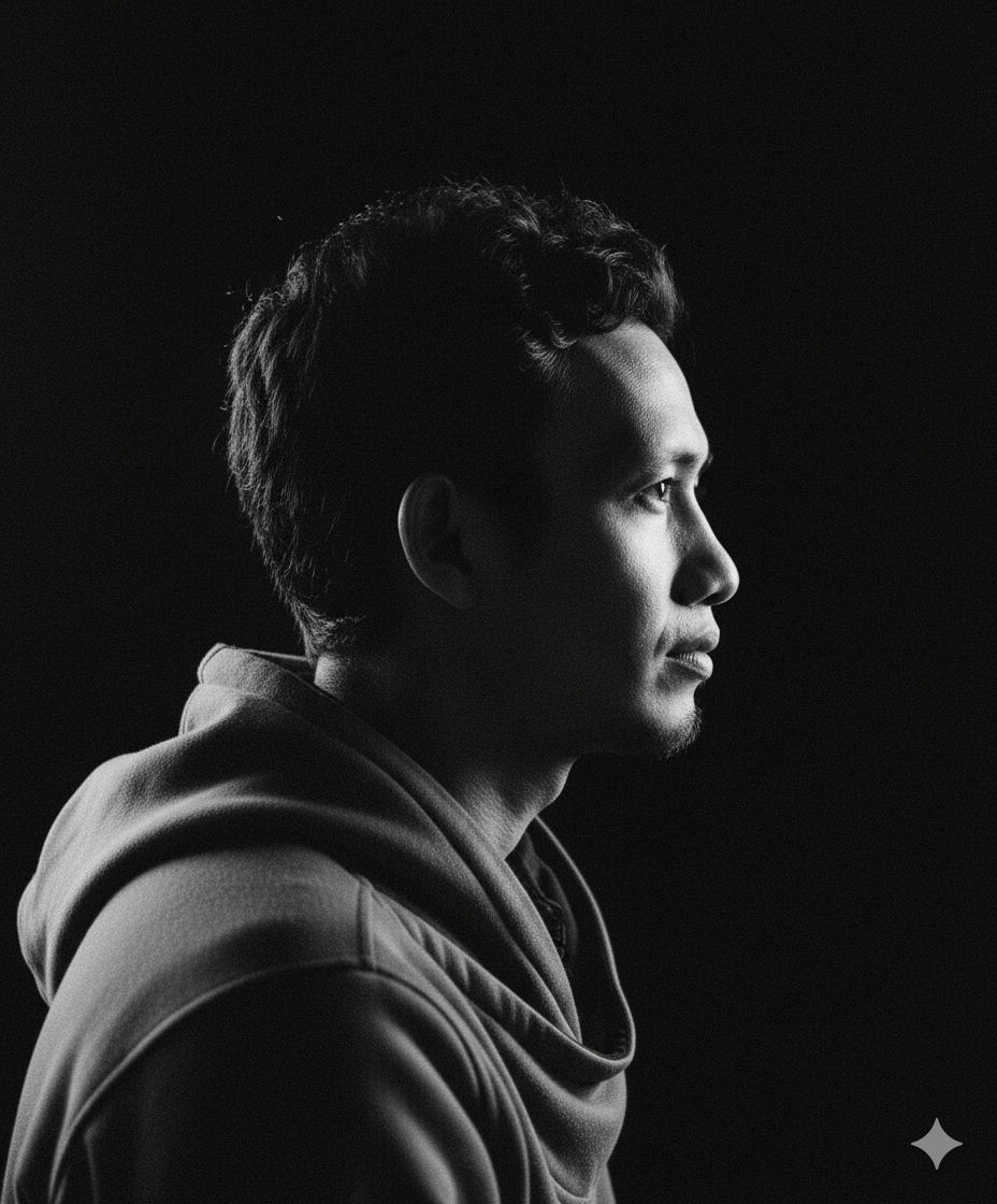 Monochrome side-profile shot