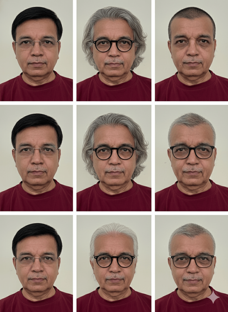 multiple hair styles and eyeglasses