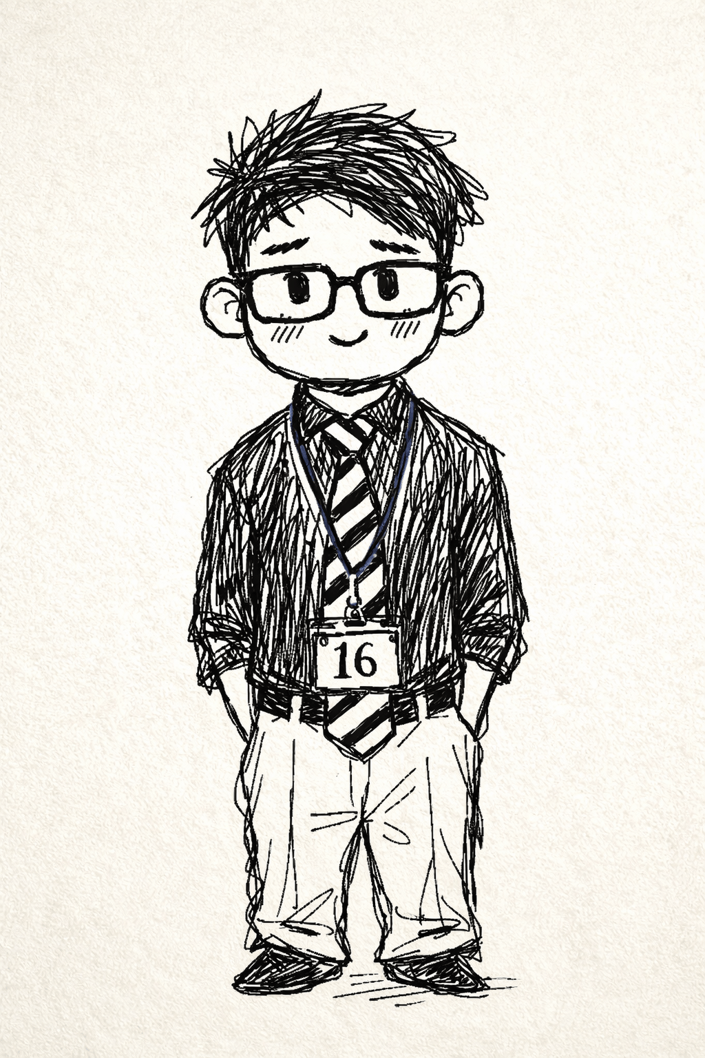 Naive Scribble Portrait Childlike Line-Art Character Study