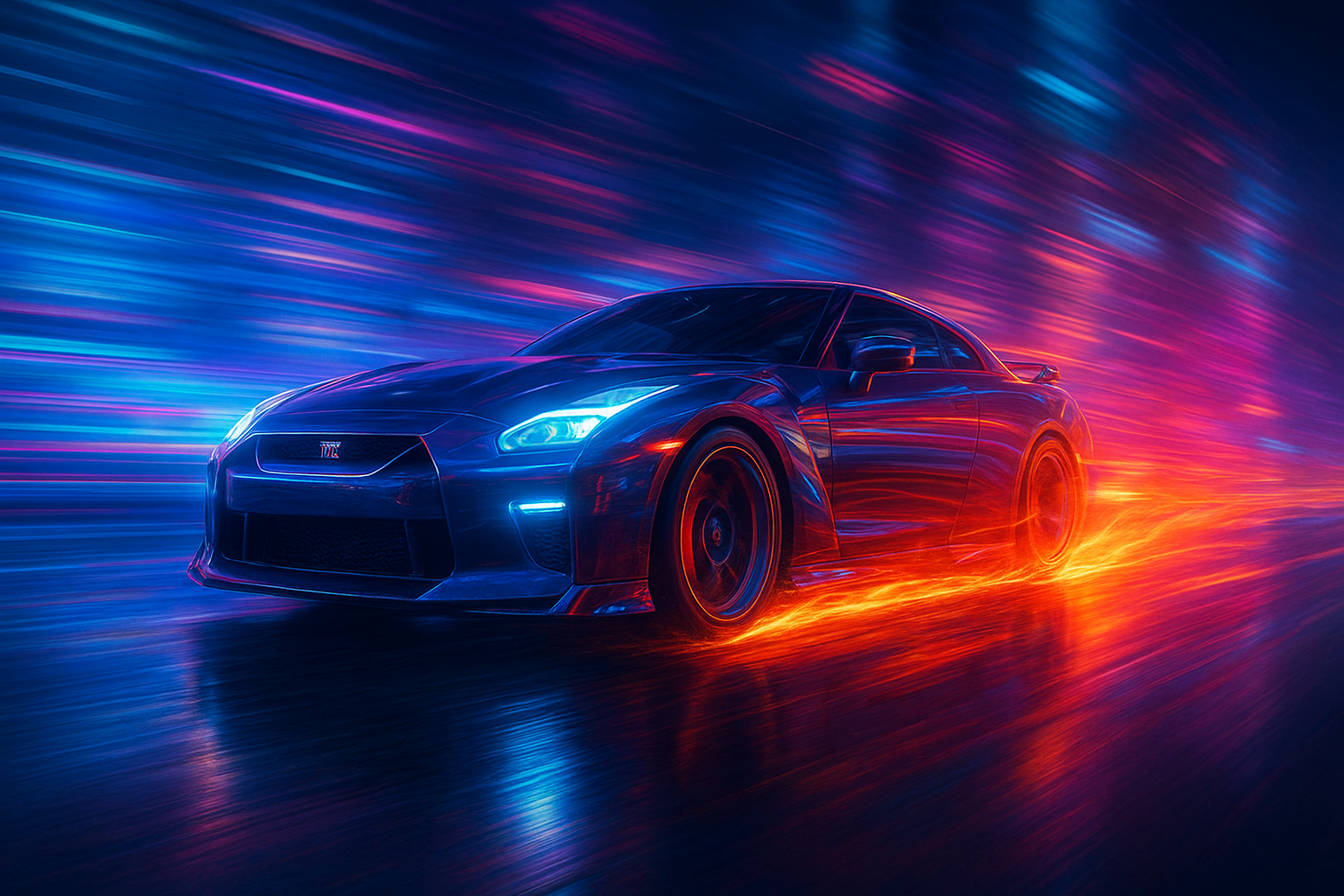 Nissan GT-R R35 (Neon Speed in a Futuristic City)
