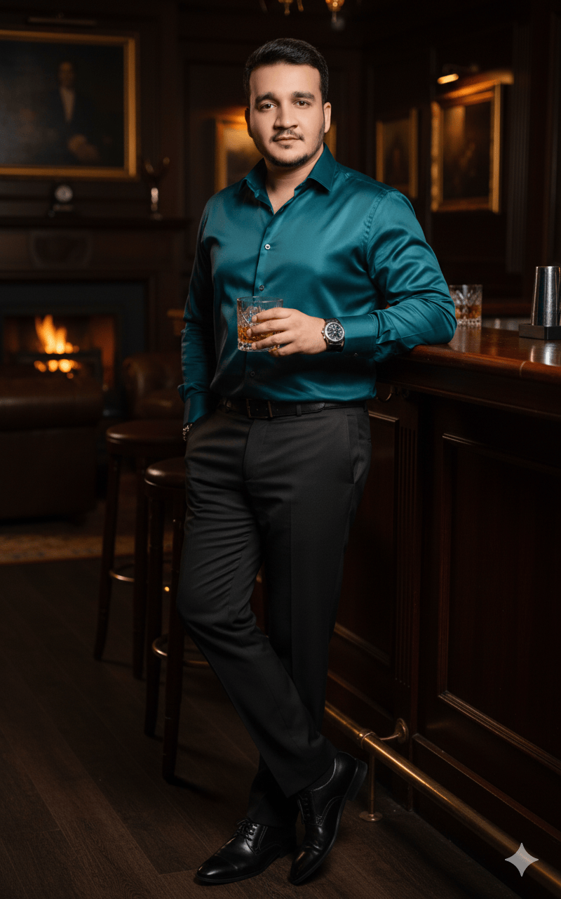 Old Money Charm A Cinematic Portrait at the Mahogany Bar