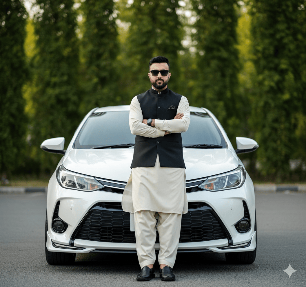 Pakistani tradition dress with car