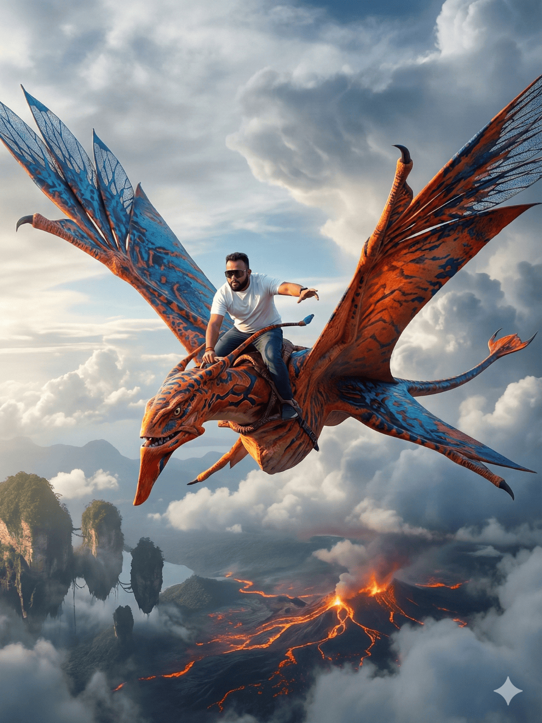 Person siting on toruk from avatar