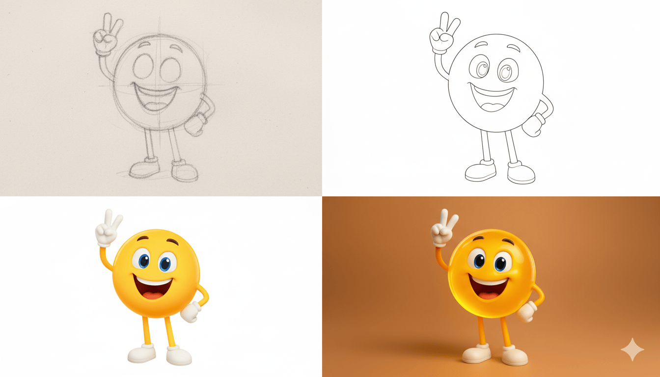 Progress drawing the character.