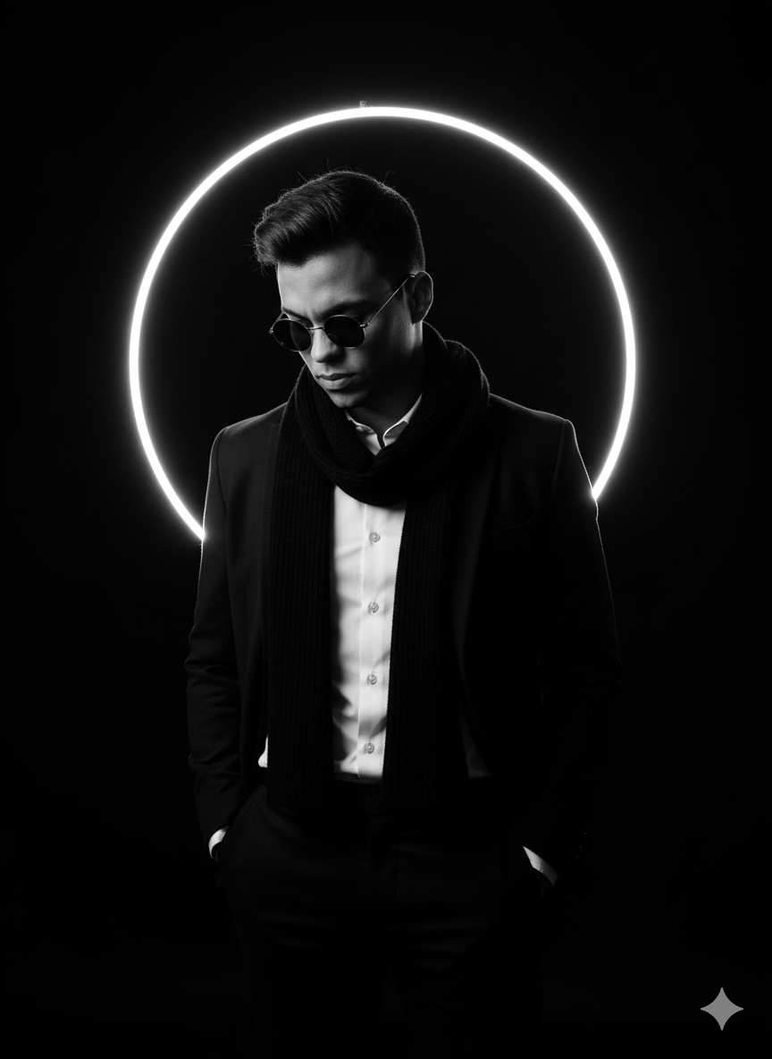 Prompt Editorial Retrato PB + Neon + Estilo Grfico