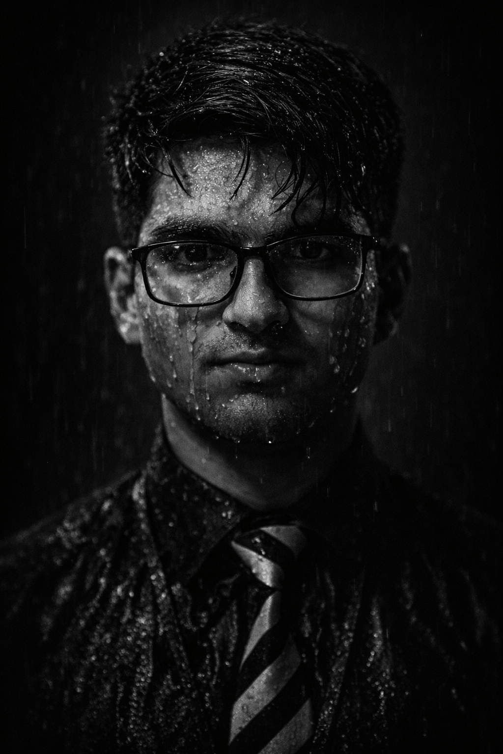 Rainbound Resolve A Cinematic Monochrome Portrait