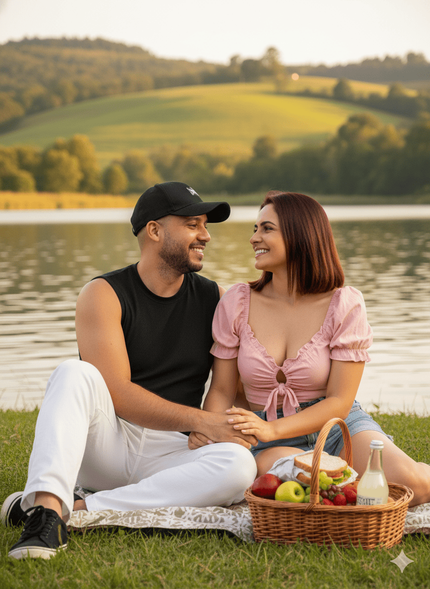 Realistic couple picnic photo