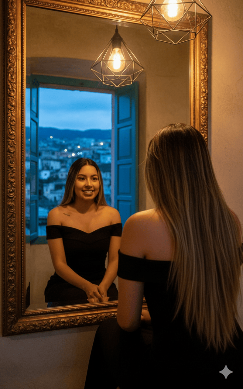 Rostro reflejado en el espejo