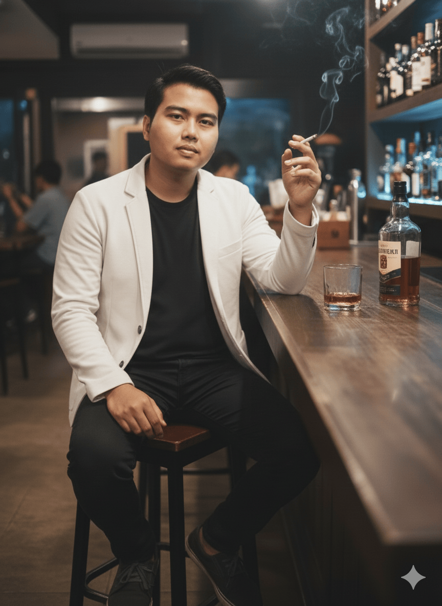 sitting at the bar enjoying a drink